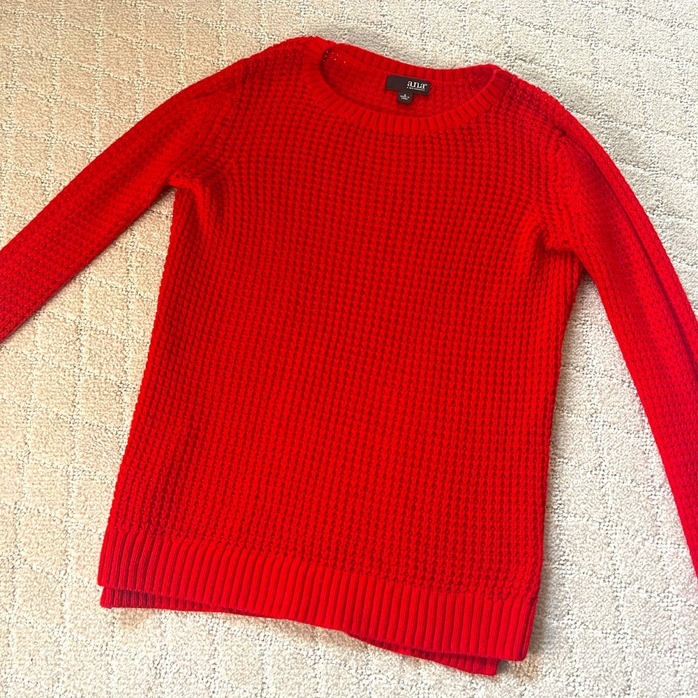 ANA Red Sweater Long Sleeve Knit Women Top Holiday Shirt Scoop Neck S Small